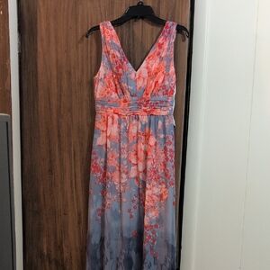 Signature by Sangria Floral Maxi Dress - Coral and Slate